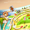 A colorful board game featuring a winding track and various cards for a rabbit trap puzzle game.