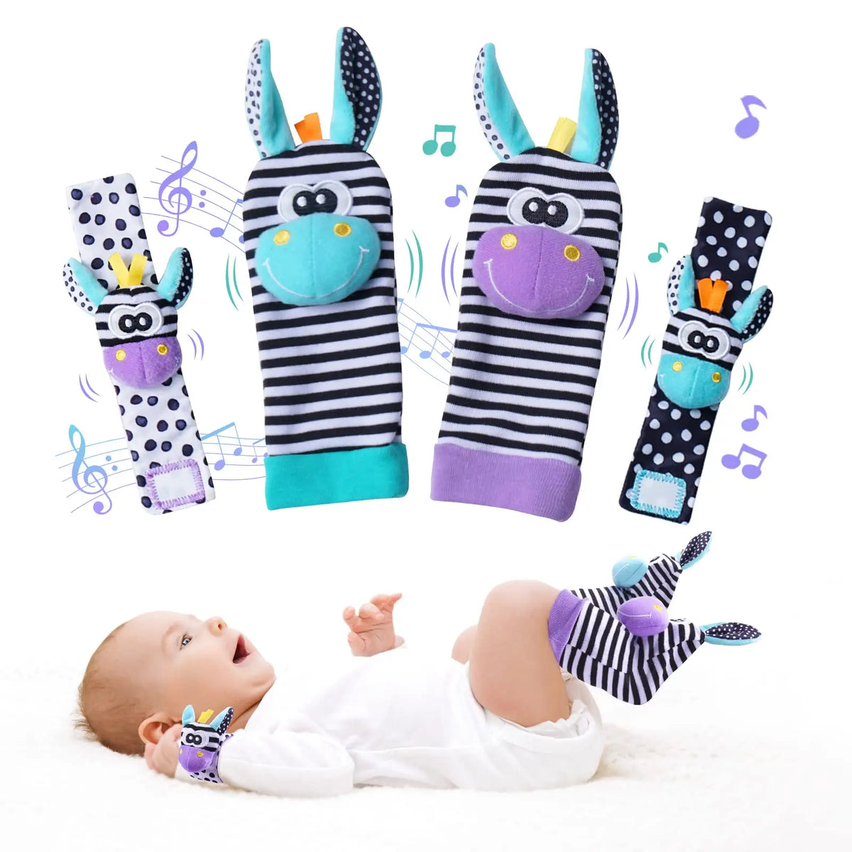 Baby Wrist Rattles and Foot Finder Socks Set