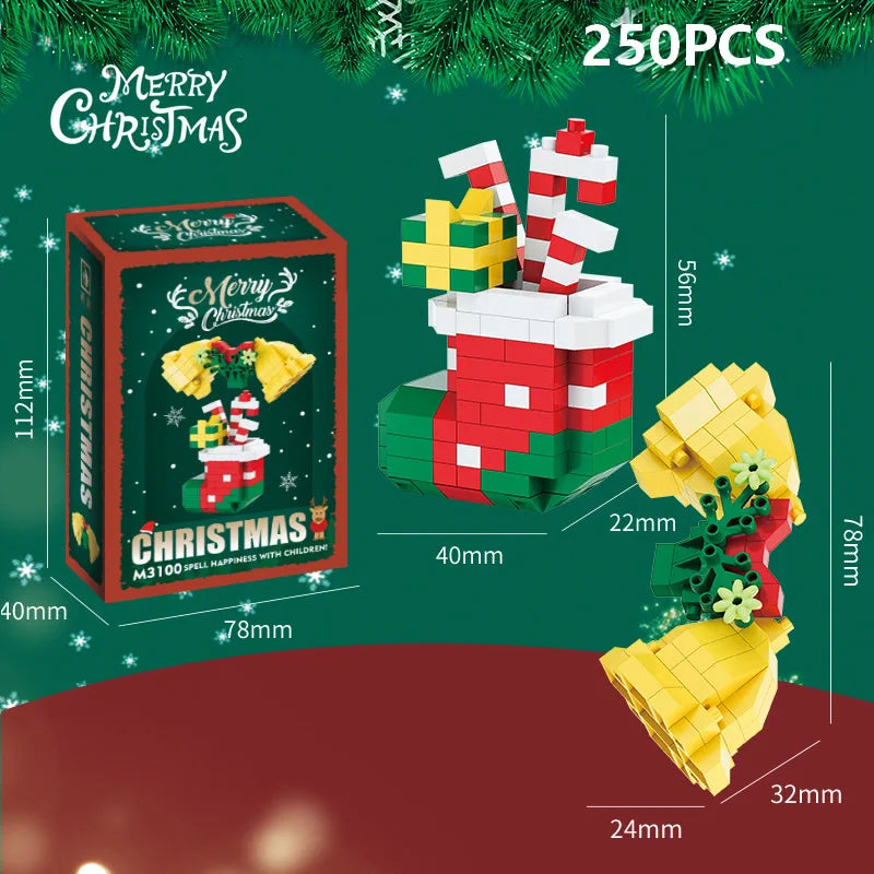 A set of 250 pieces of Christmas themed building blocks featuring Santa and reindeer figures.