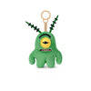 A green monster plush keychain with black spikes and a yellow eye, featuring the Fuggler x SpongeBob SquarePants design.