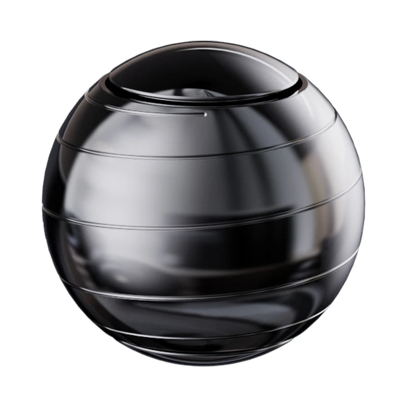 A glossy black metal fidget spinner with a smooth, spherical design.