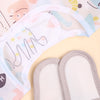 A pair of light blue and pink waterproof full sleeve baby bibs are shown with the inner padding visible.