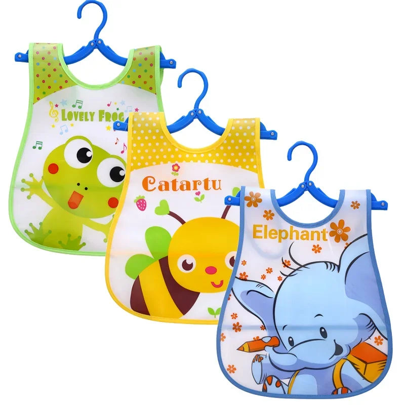Waterproof Baby Bibs (3-Pack) – Cartoon Animal Feeding Aprons for Toddlers