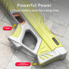 A yellow and silver electric automatic water gun is shown with a trigger and battery compartment visible.