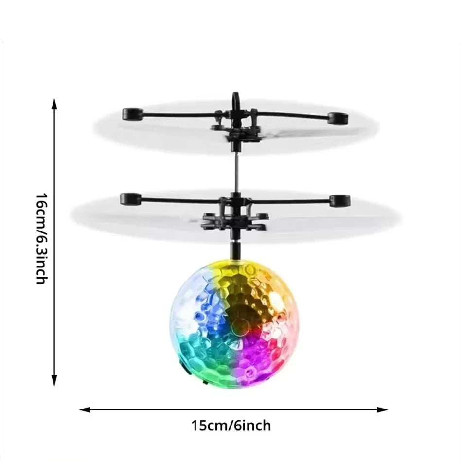 A gesture-controlled levitating crystal ball with an LED light show suspended by a black stand.