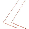 Two thin copper dowsing rods extending diagonally against a white background.