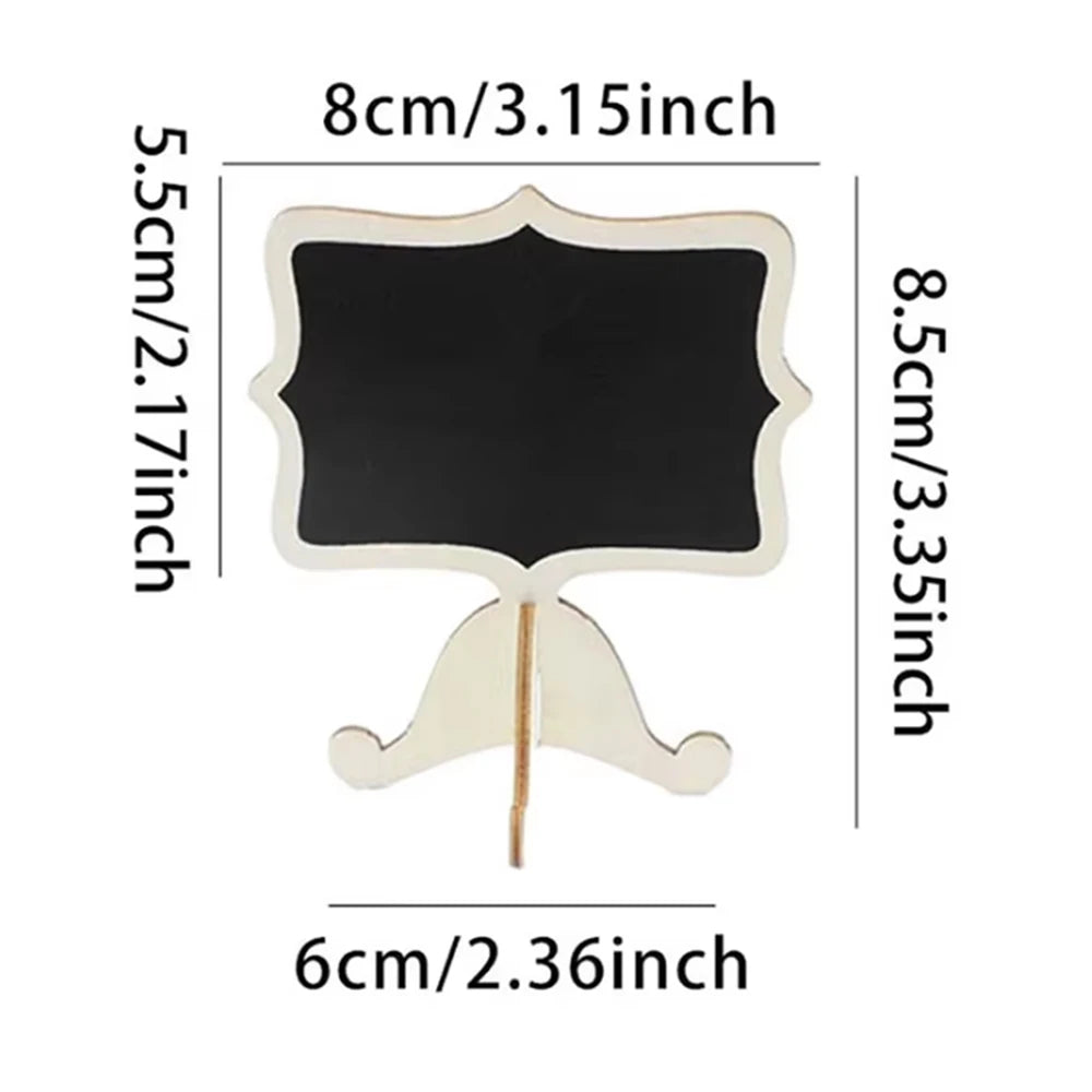 A small wooden chalkboard sign with an easel stand, measuring 8cm wide and 5.5cm high.