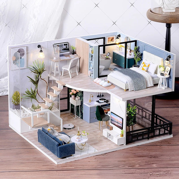 DIY Wooden Dollhouse Kit with Miniature Furniture – 3D Puzzle Craft Set