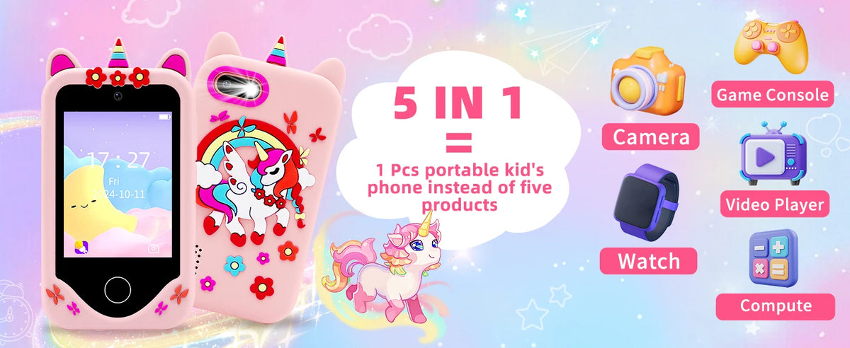 Kids' Smart Phone Toy with Dual Camera and 28 Learning Games