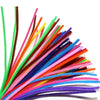 A bundle of assorted chenille craft stems in various bright colors like orange, pink, blue, and purple.