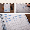 A set of three reusable English italic handwriting practice copybooks showing various vocabulary and grammar exercises.