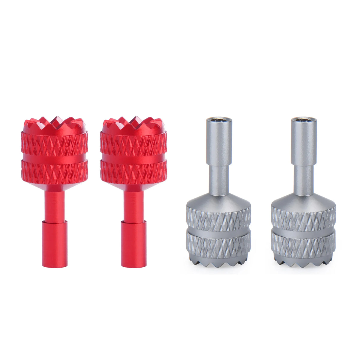 Three precision CNC aluminum joystick thumb sticks in red and silver for DJI RC 2