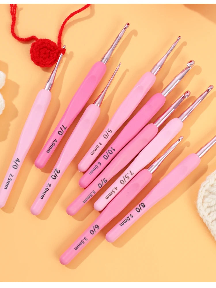 Pink Aluminum Crochet Hook Set – 9 Sizes (2.5–6.0mm)