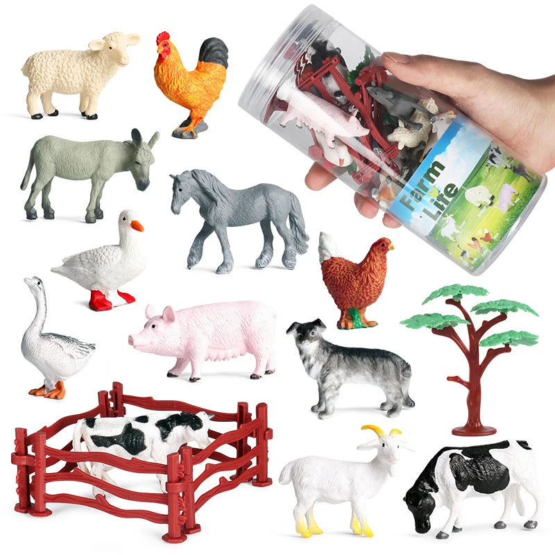 Miniature Animal & Dinosaur Figurines in Storage Container