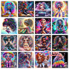 A collection of colorful 5D cartoon diamond painting kits featuring various characters and sparkling gems.