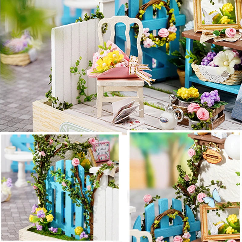 DIY Miniature Wooden Dollhouse Kit with LED Lighting