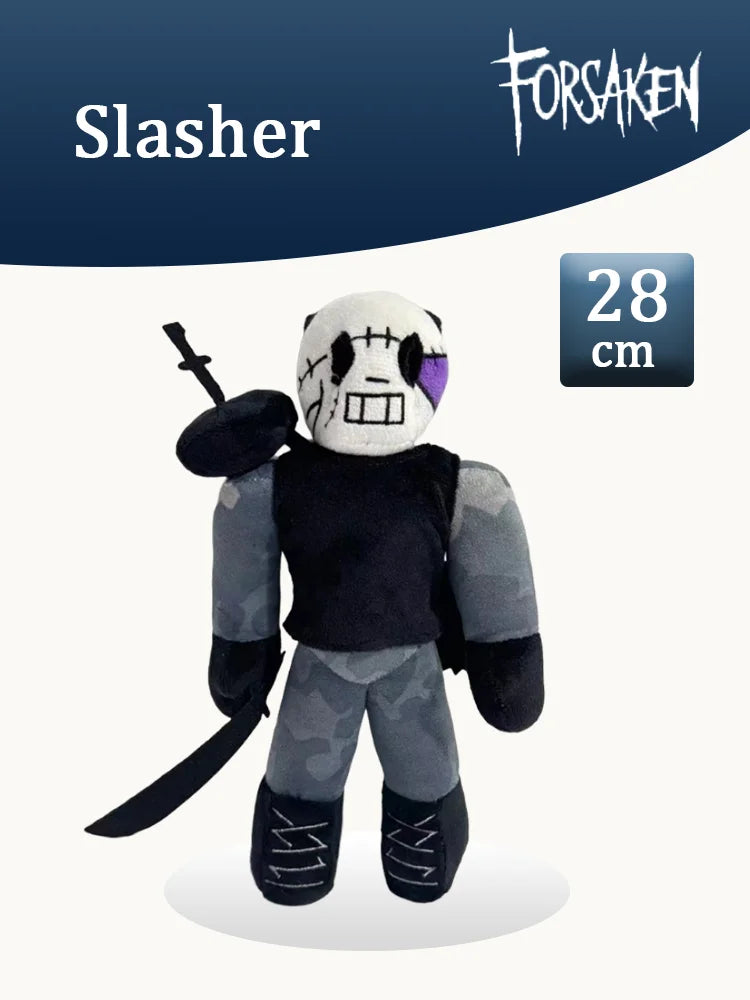 A soft plush figure of a monster character named Slasher, standing 28 cm tall.