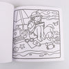 A black and white line drawing of a girl relaxing outdoors with a dog, stars, and various nature elements.
