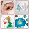 A collage showing glitter makeup, a teal Christmas tree ornament, and a gold glitter Christmas tree.