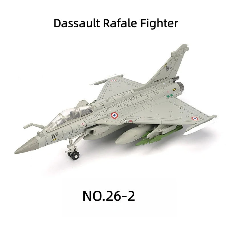 A Dassault Rafale fighter model kit in gray, shown from the side, is displayed on a white background.
