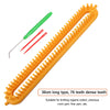 Orange knitting tool with a hook and red wires for yarn work