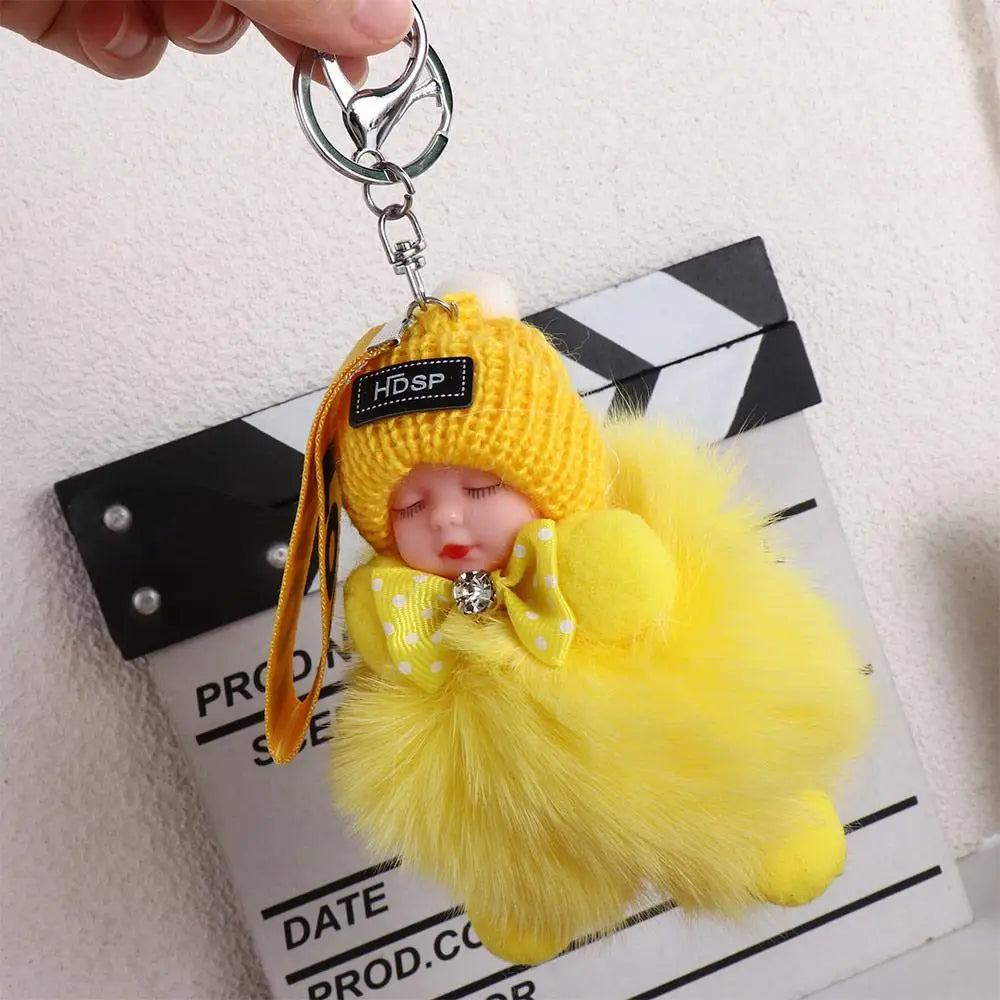 Kawaii Plush Keychain with Sleeping Baby Design