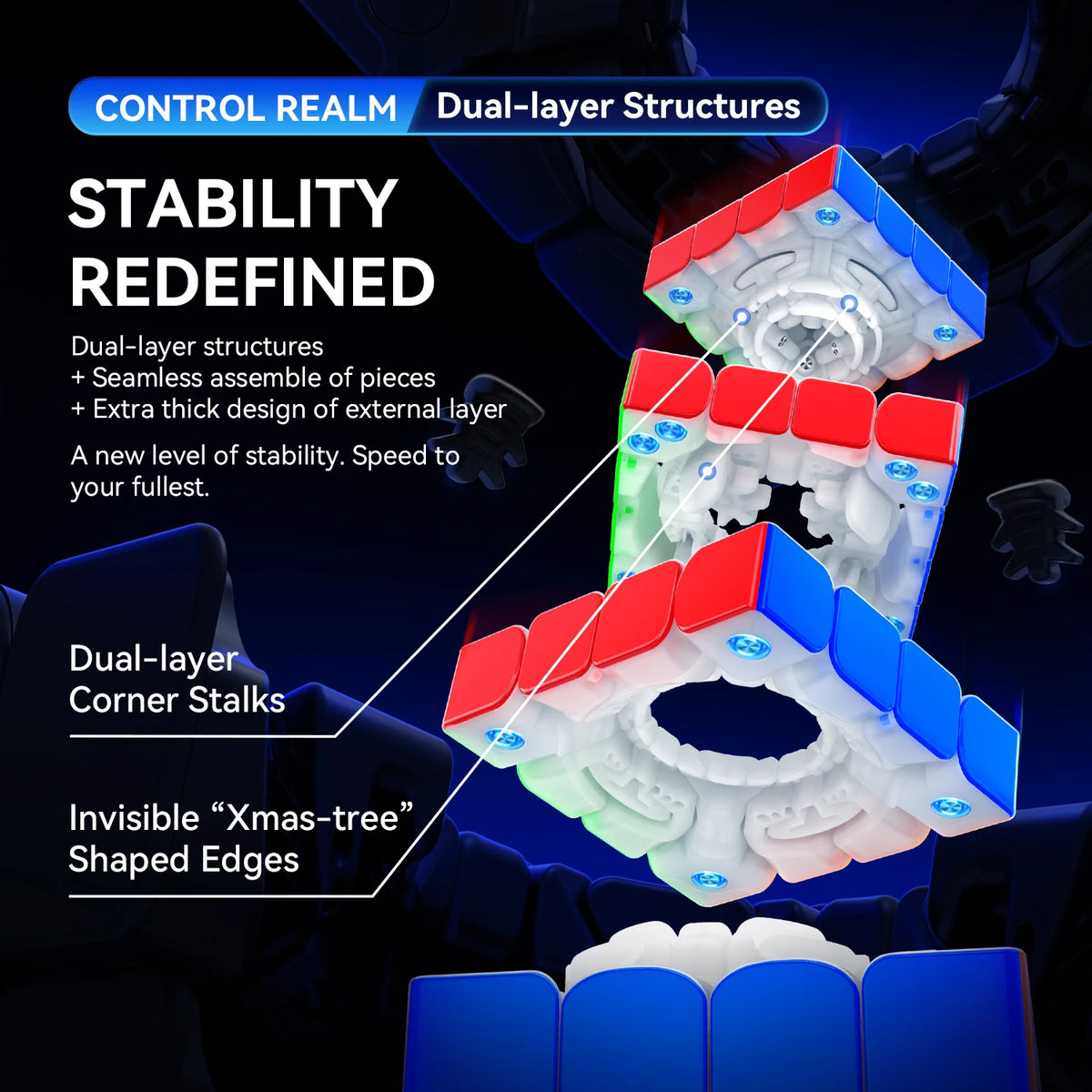 A close-up view of a multi-layered magnetic puzzle structure demonstrating dual-layer construction and stability features.