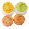 Set of three silicone molds for candles and soap making featuring sun, moon, and star designs in yellow, green, and orange to