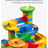 A colorful ball slide maze track built from interlocking building blocks.