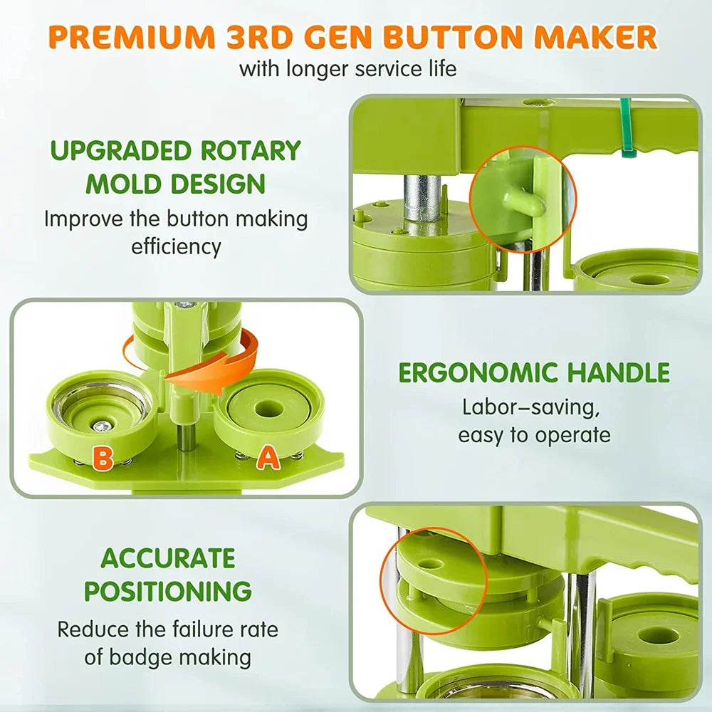DIY Button Maker Machine Kit with Interchangeable Molds – 5 Sizes