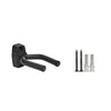 Black wall-mounted guitar holder with a non-slip cradle for mounting instruments.