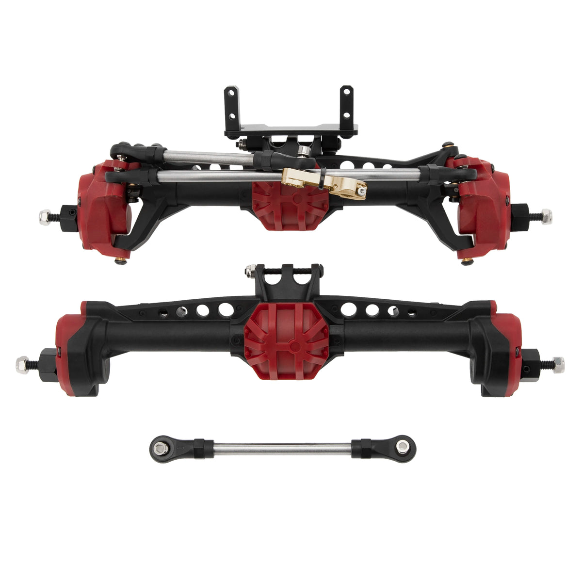 Set of nylon portal axles for an Axial SCX10 RC crawler, including the axle and mounting brackets.