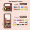 Two wooden watercolor paint sets are shown, one with 8 colors and another with 15 colors.