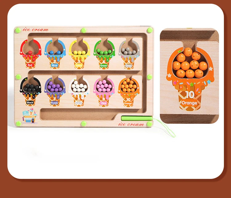 Magnetic Color Sorting Maze Board – Montessori Wooden Toy for Counting & Fine Motor Skills