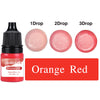 A bottle of Orange Red liquid candle dye with three dropper sizes labeled 1Drop, 2Drop, and 3Drop.