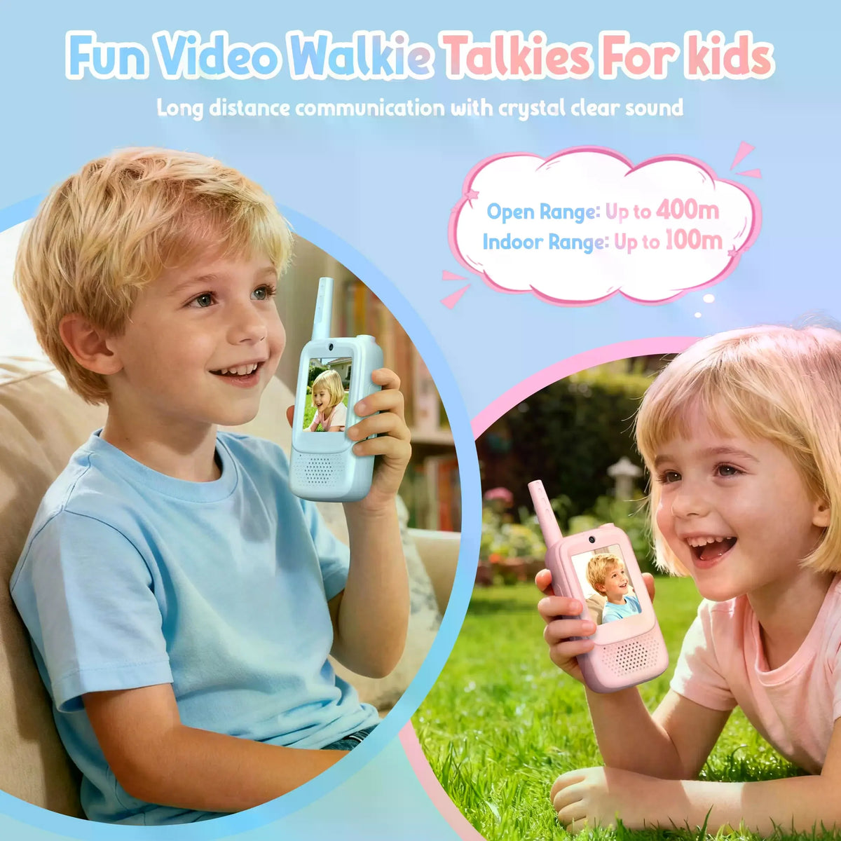 Kids Video Walkie Talkies with HD Camera – 2 Pack Rechargeable Intercom Toys