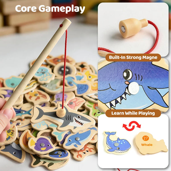 Wooden Magnetic Fishing Game for Kids
