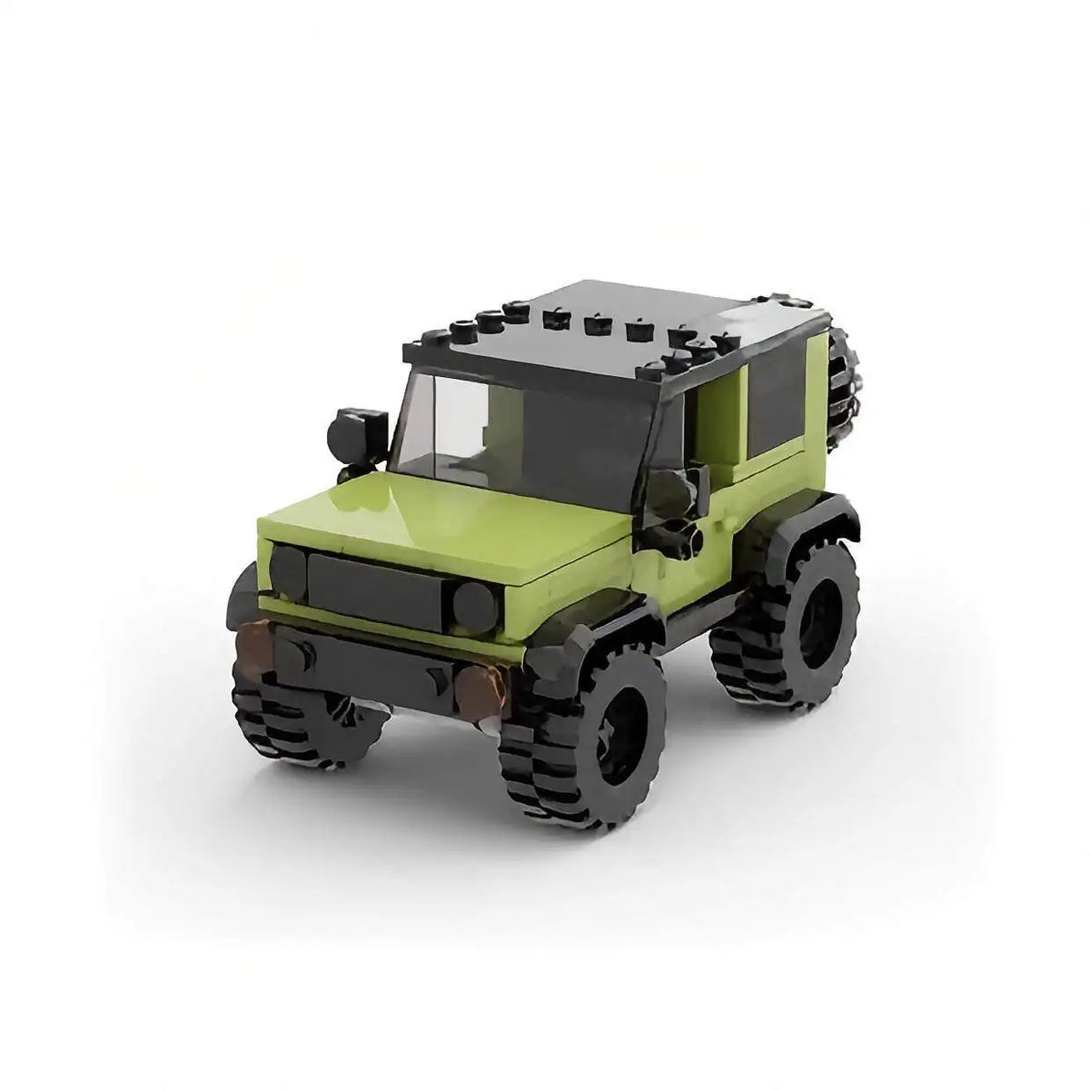A detailed off-road SUV building block set in lime green and black.