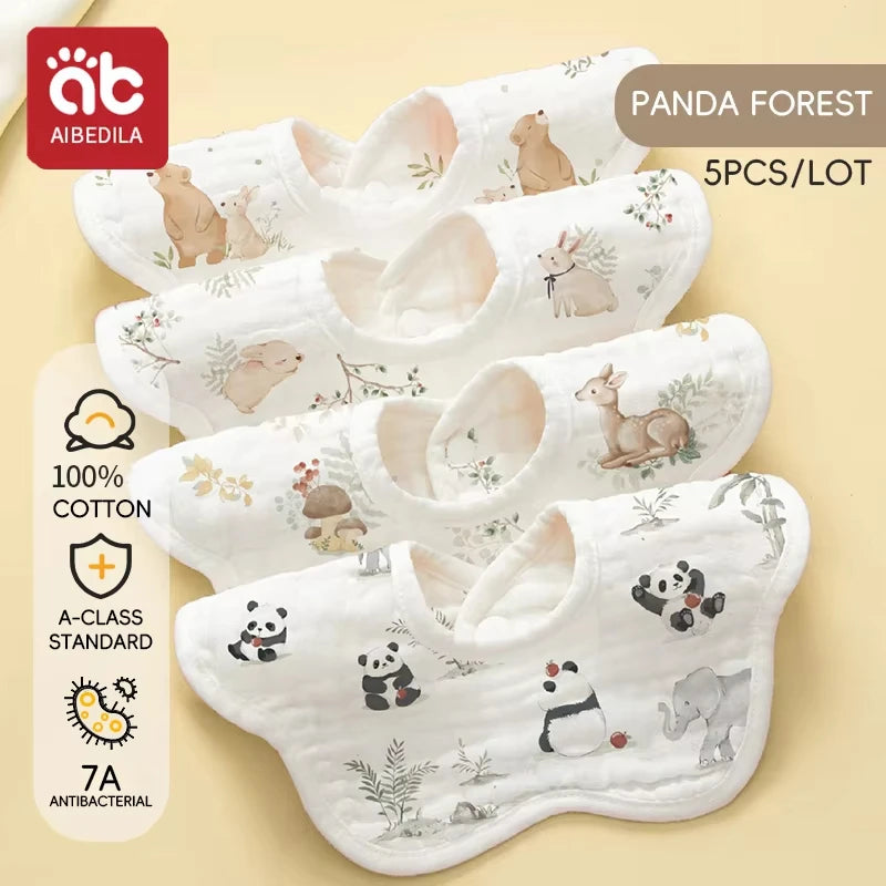 5-Pack Soft Cotton Muslin Bandana Bibs for Teething Babies