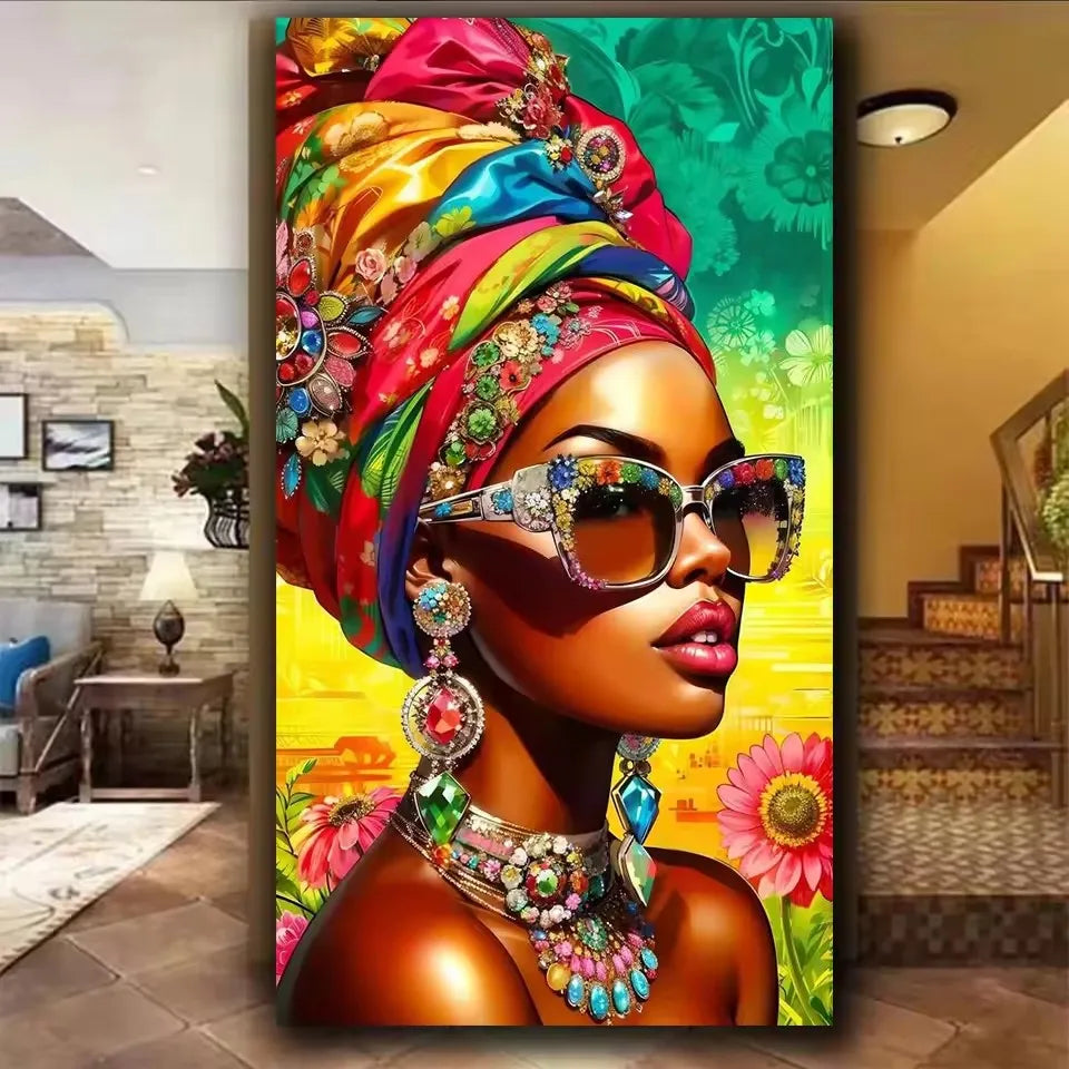 Vibrant African American Woman Diamond Painting Kit – Colorful Turban Art