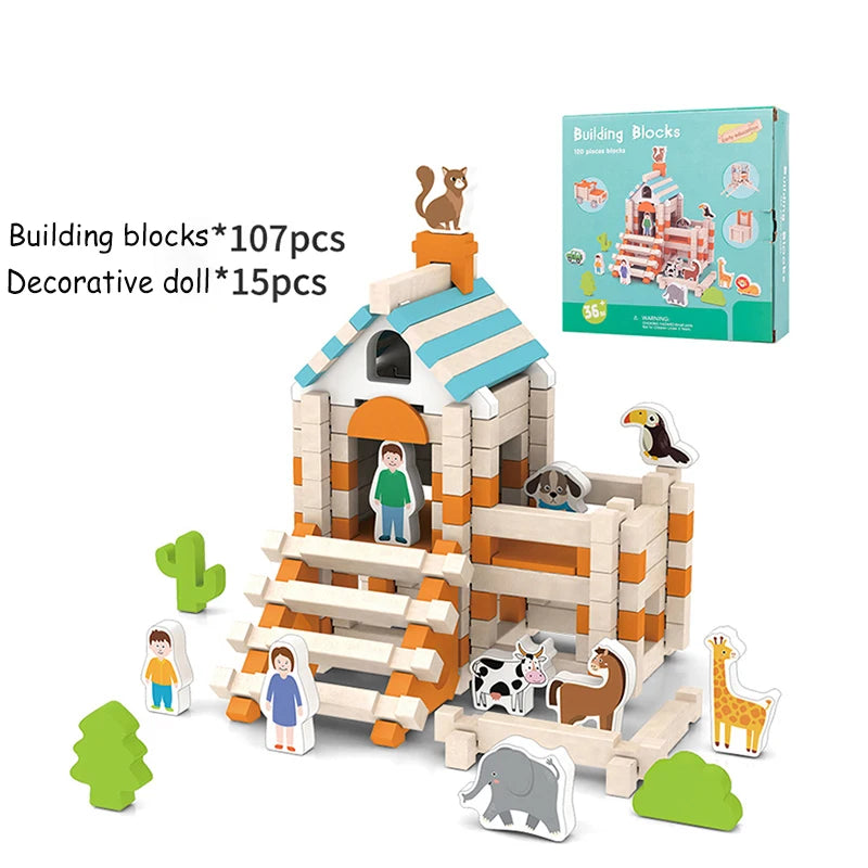 Natural Wooden Building Blocks Set for Toddlers