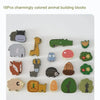 A collection of 18 pieces of charmingly colored animal building blocks, including a elephant, giraffe, fox, and various other