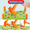A set of orange and green toddler hammer nails and pry nails for fine motor skill development.