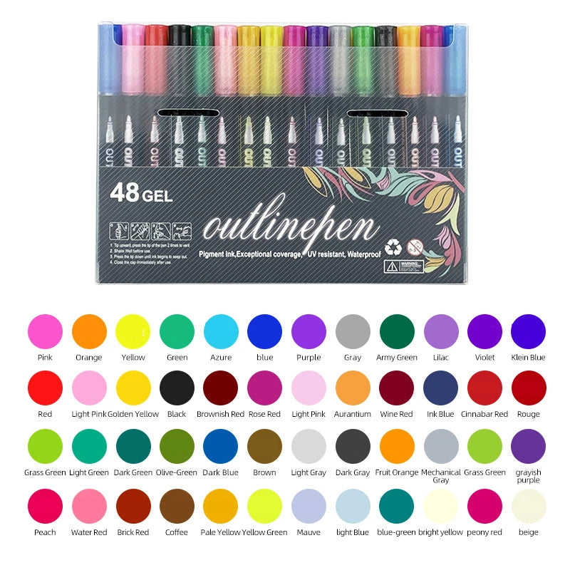 Double Line Glitter Marker Pens – Metallic Outline & Shimmer Set
