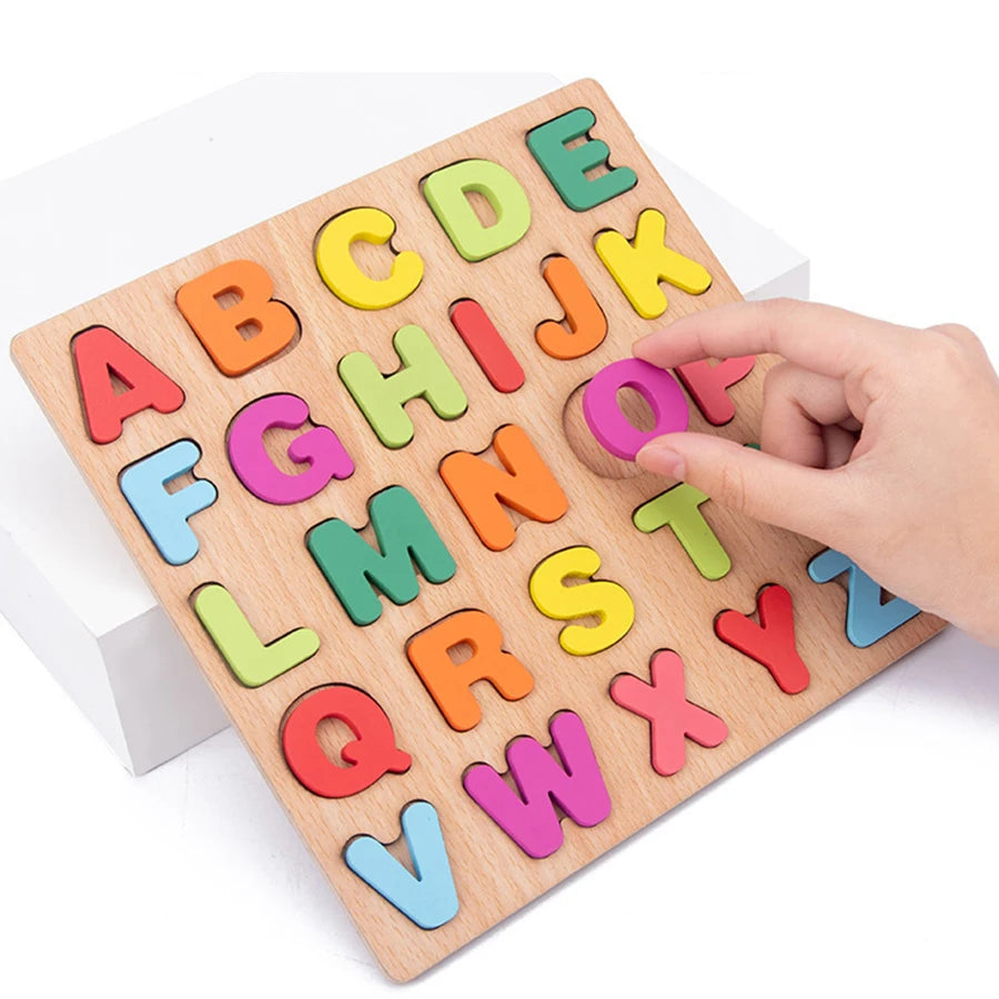 Wooden Alphabet & Number Shape Matching Puzzle Board