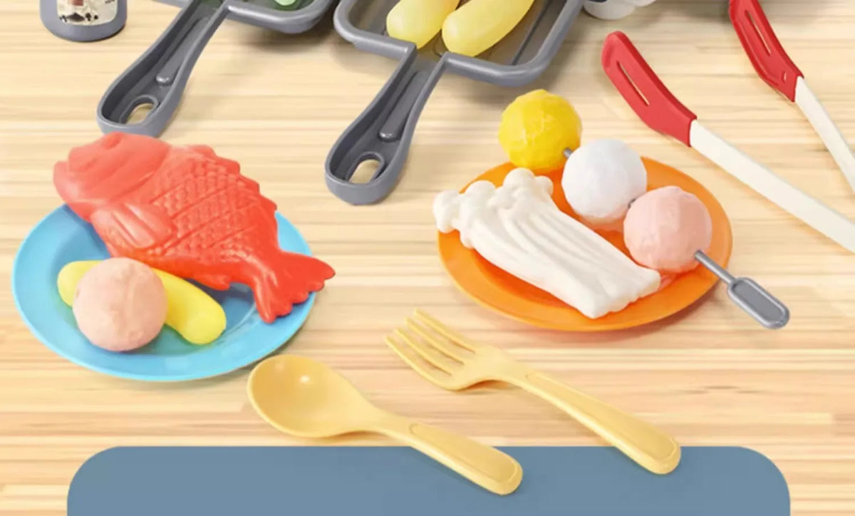 Kids Pretend Play BBQ Grill Set with Light & Sound