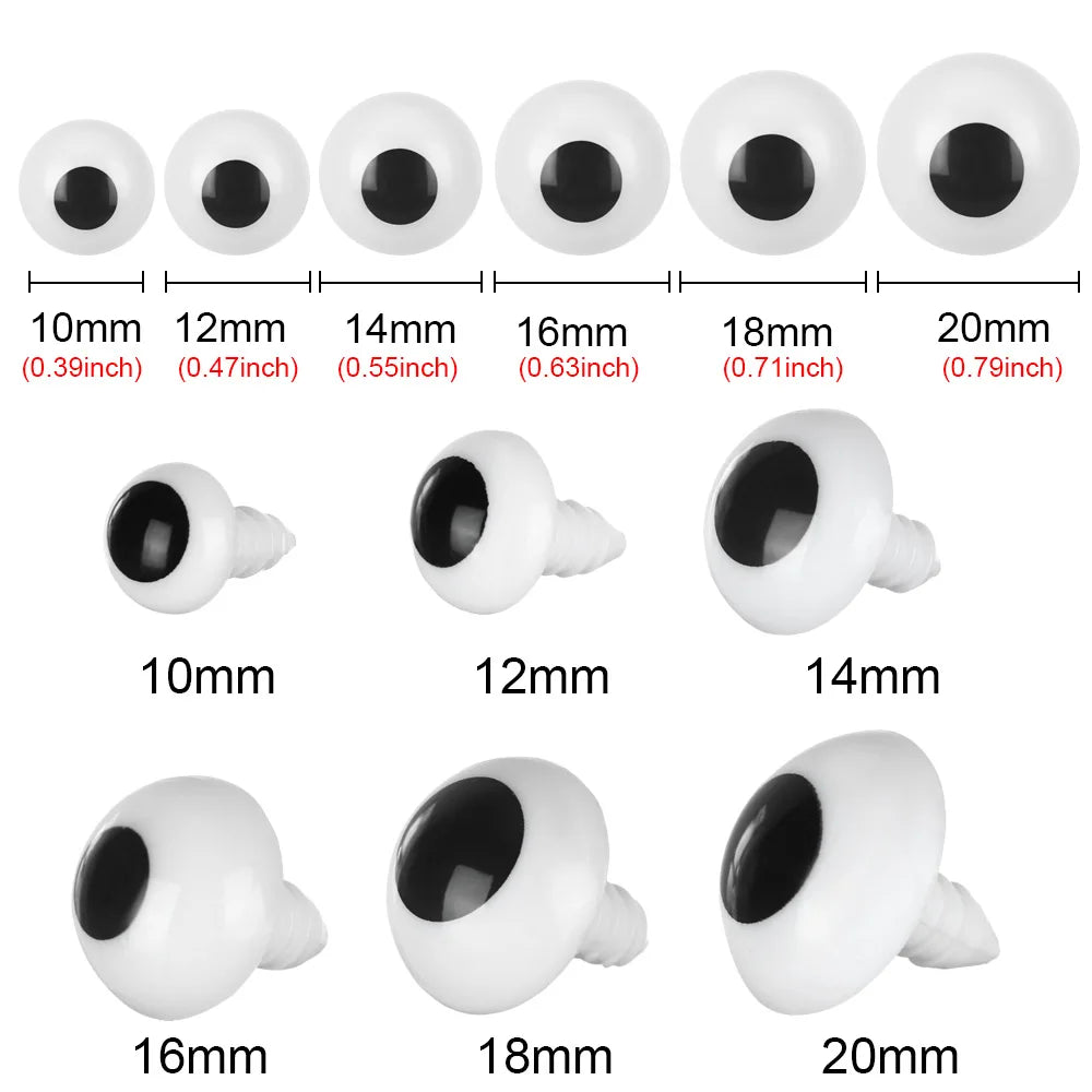 A set of plastic safety eyes in various sizes and colors for amigurumi and stuffed animals