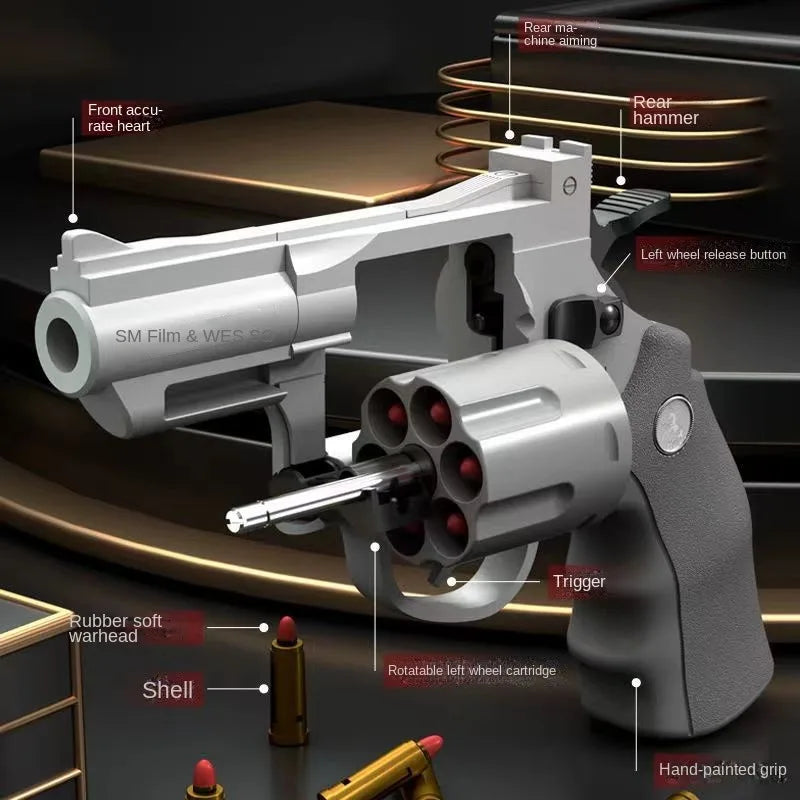 Mechanical Soft Bullet Revolver Toy Gun with Shell Ejection
