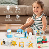 A miniature dollhouse furniture set featuring bathroom, kitchen, and laundry playset items like appliances and accessories.