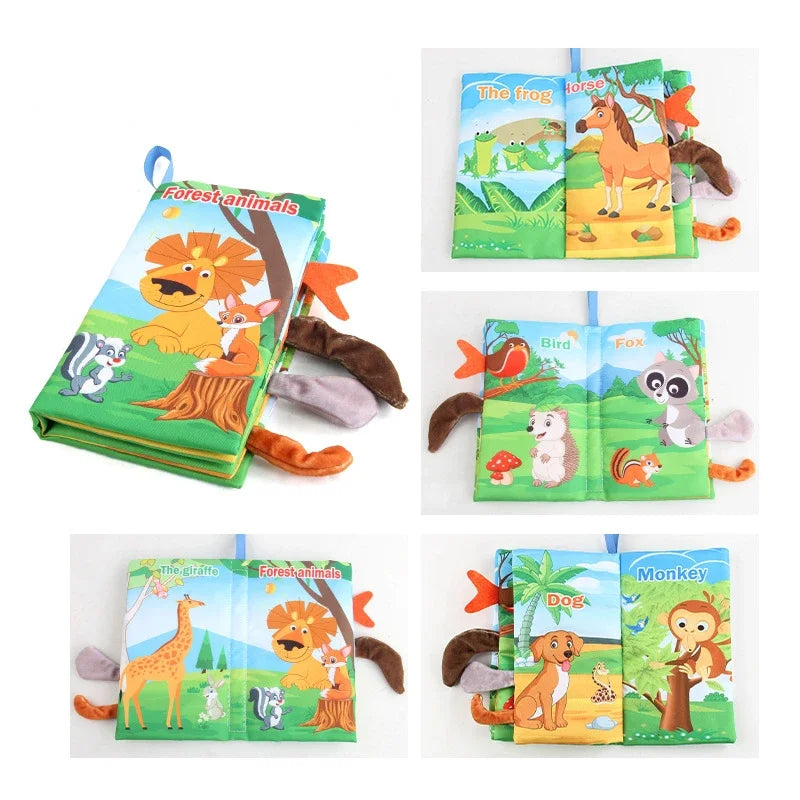 A set of colorful forest animals board books featuring soft touch and crinkle sounds for babies.